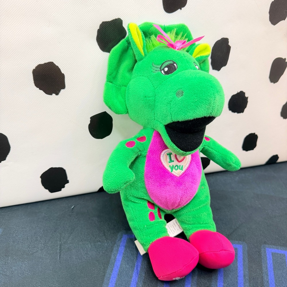 Fisher-Price Barney Baby Bop Plush Kids Small Green Good Baby Bop Dinosaur Heart